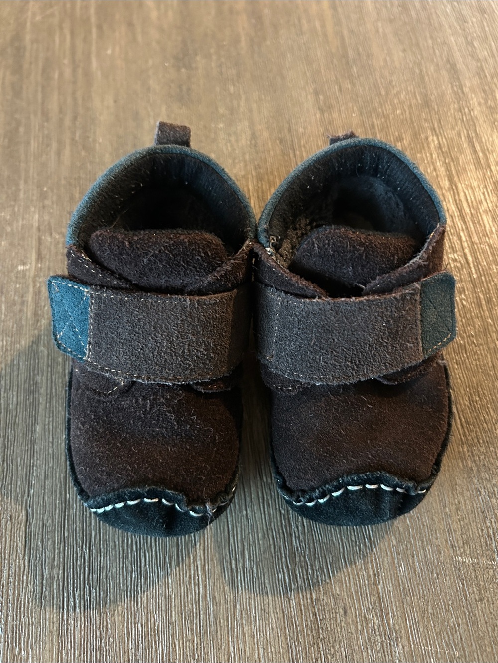 Kids Brown Suede Hook-and-Loop Shoes, Sz. 18/24 Months, or 4.